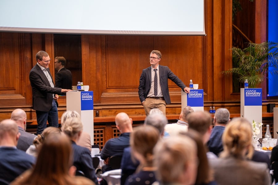 Chefredaktør Jakob Nielsen og politisk redaktør Esben Schjørring i gruppeoplæg