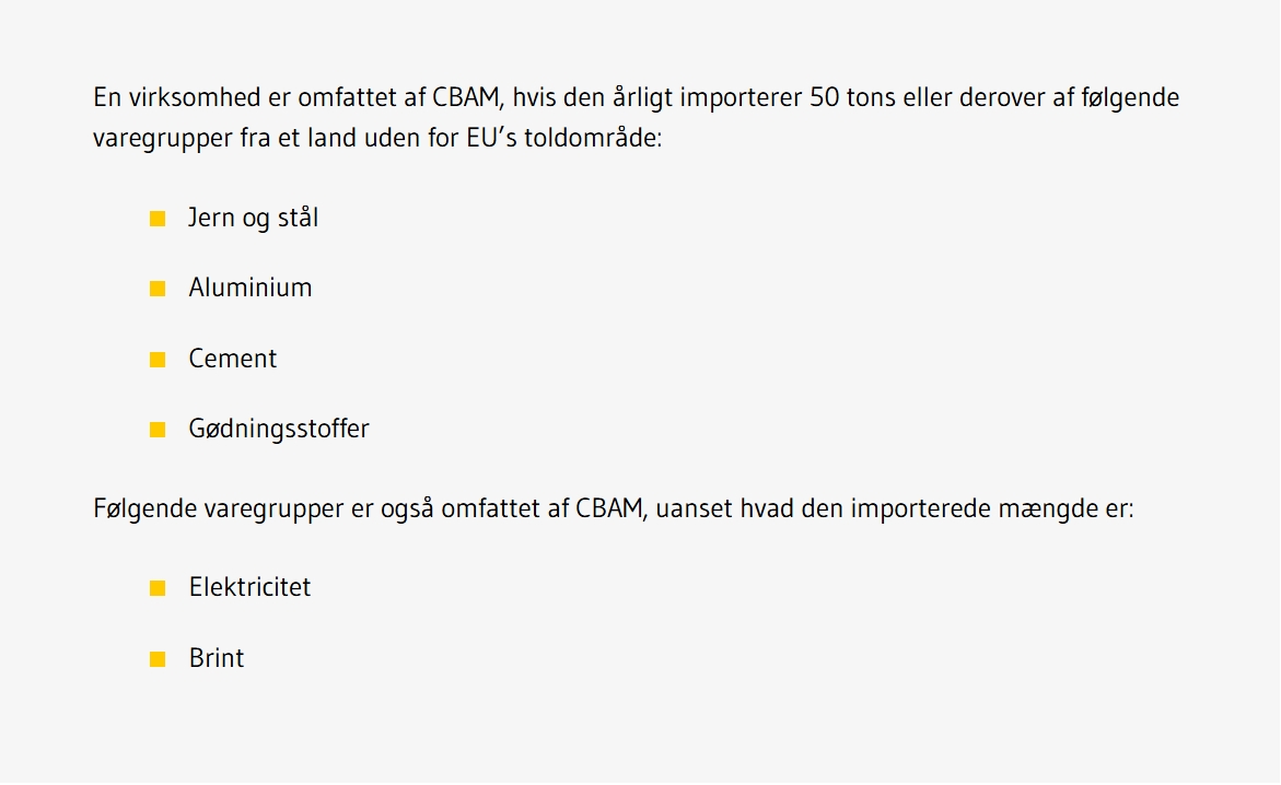 Oversigt over CBAM-varer